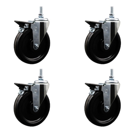 Service Caster 6 Inch Phenolic 10 MM Threaded Stem Caster Set with Brake SCC-TS20S615-PHR-PLB-M1015-4